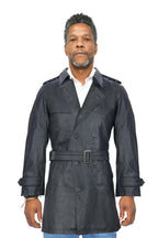 Mens Black Leather Trench Coat-Memphis