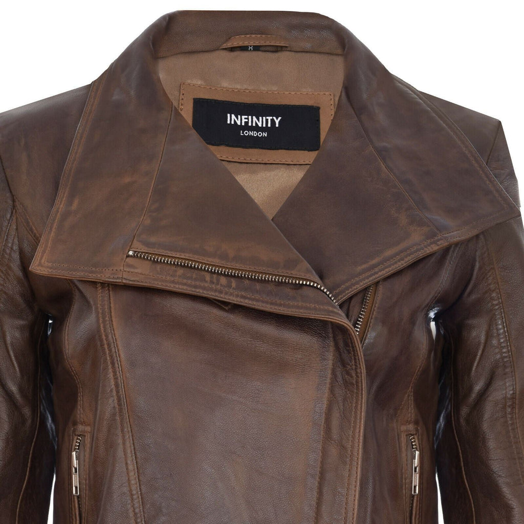 Womens Leather Shawl Wrap Biker Jacket - Riga