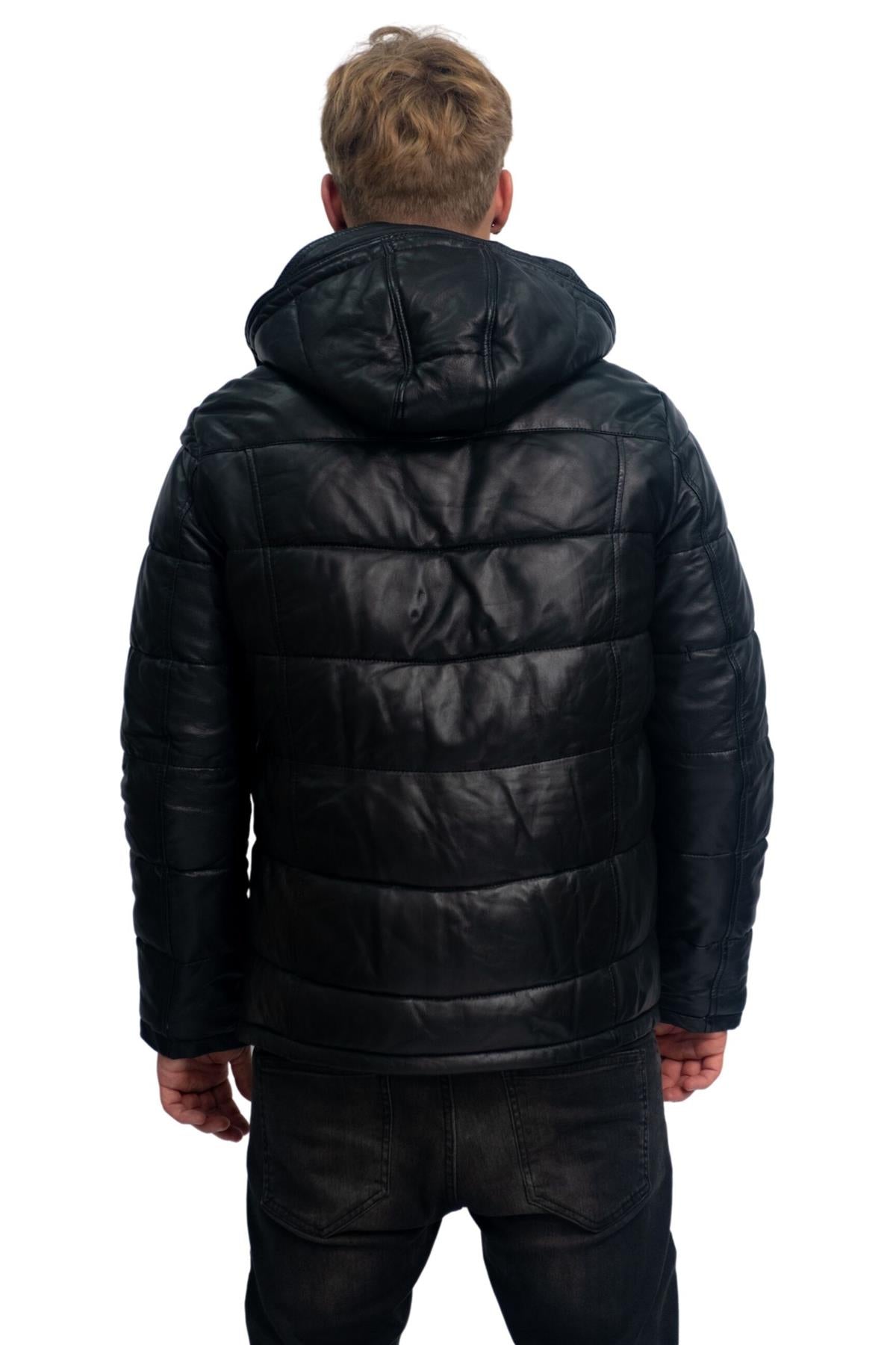 Mens Puffer Leather Bomber Jacket-Alicante