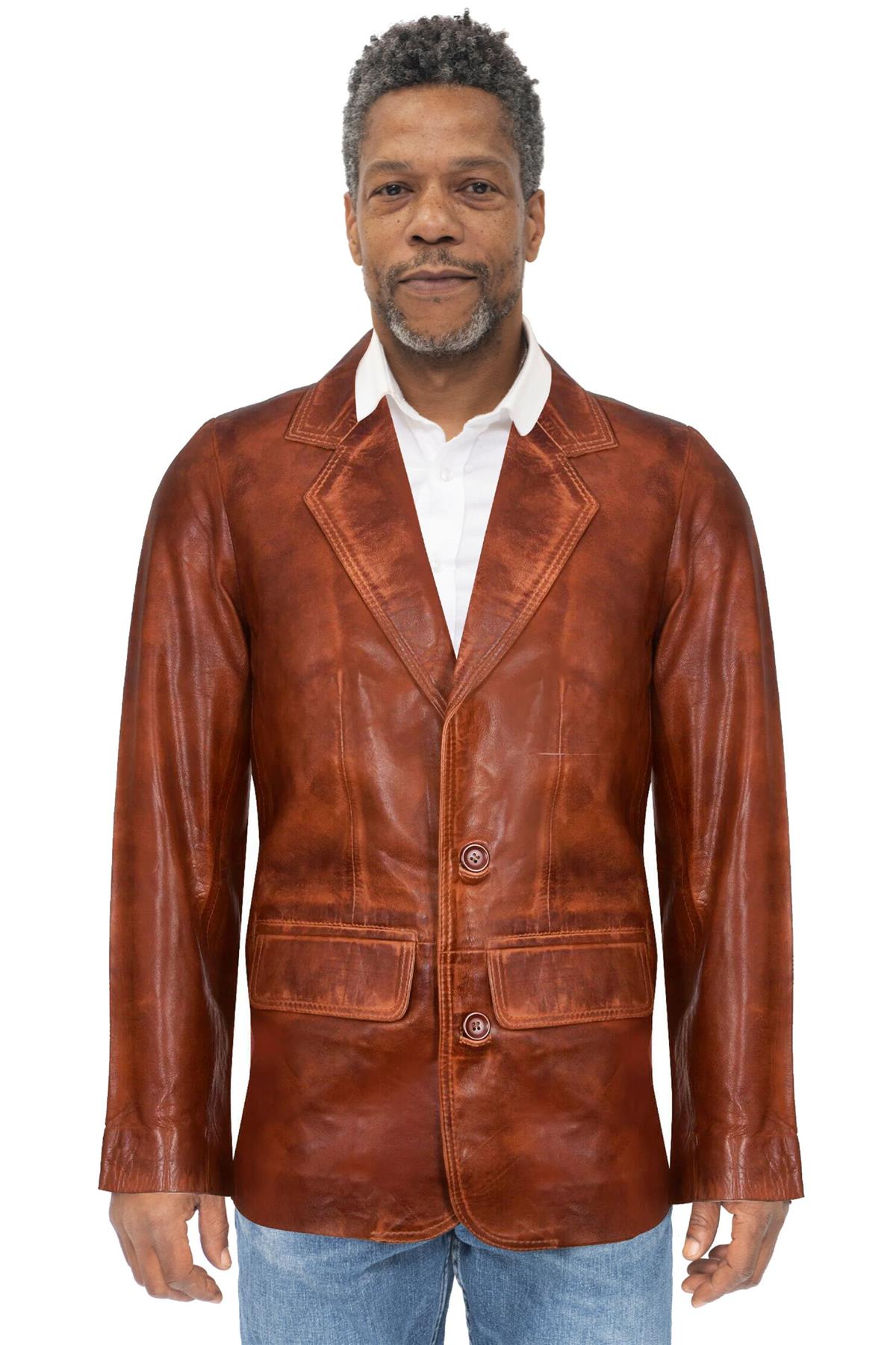 Mens Tan Leather Blazer Jacket-Santiago