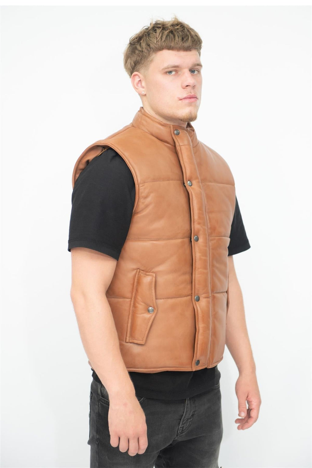 Mens Classic Leather Puffer Waistcoat-Nottingham