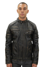 Men's Vintage Black Leather Biker Jacket-Naples