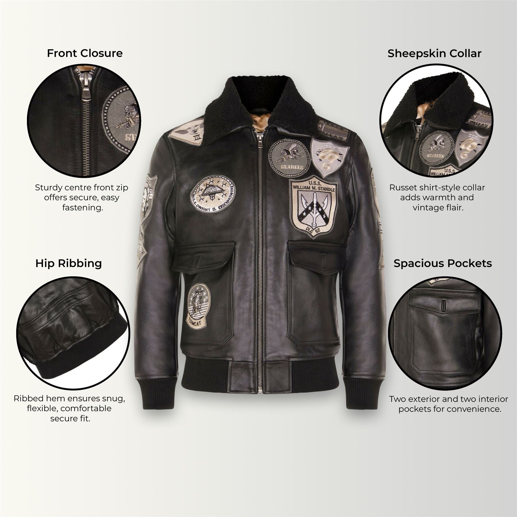 Mens Top Gun A2 Leather Bomber Jacket-San Diego