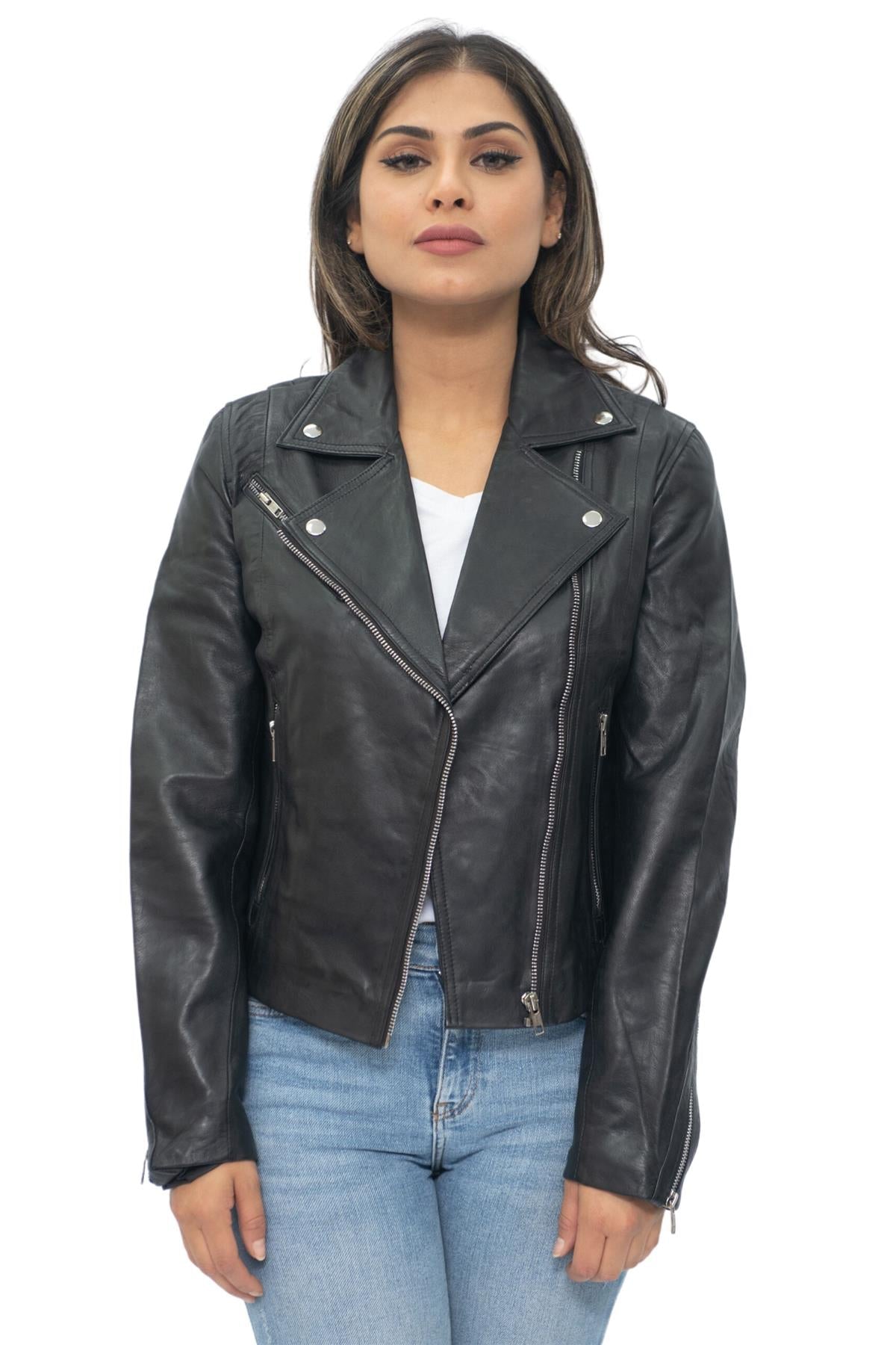 Womens Leather Biker Jacket-Zanzibar