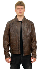 Mens Retro Biker Leather Jacket-Sydney