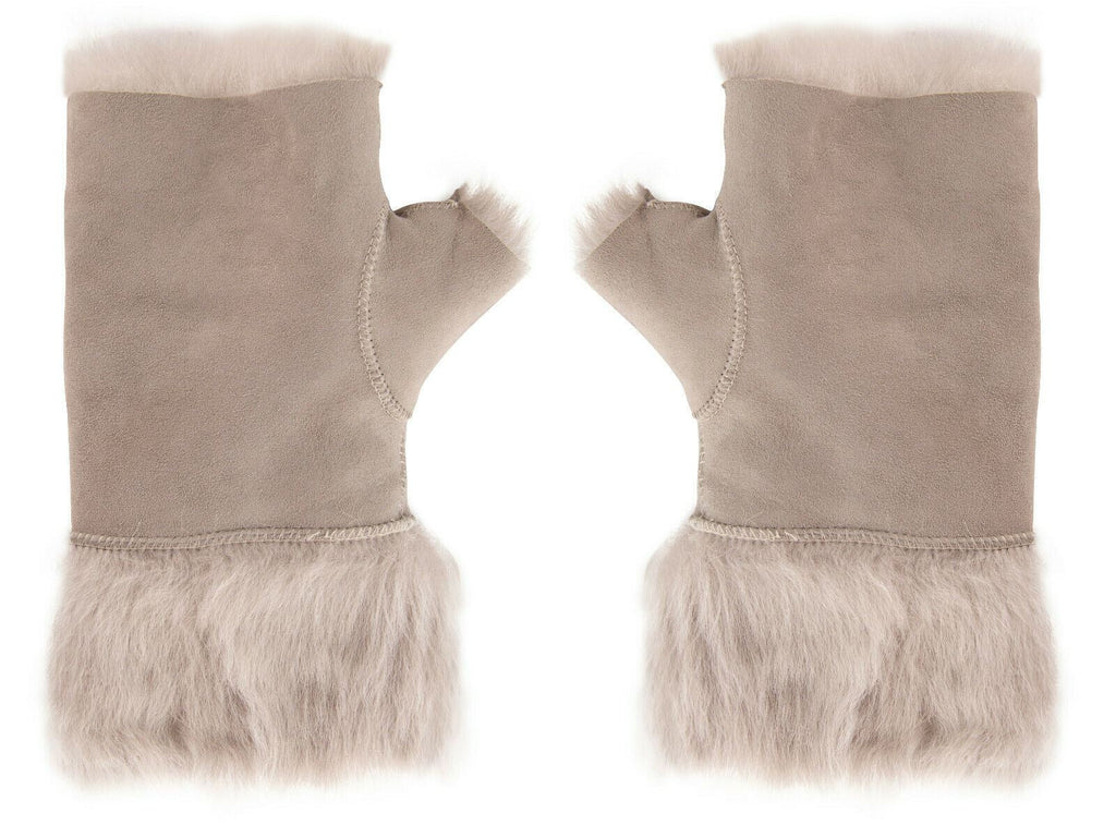 Womens Shearling  Mittens Fingerless Cuffs Toscana Suede Sheepskin Fur