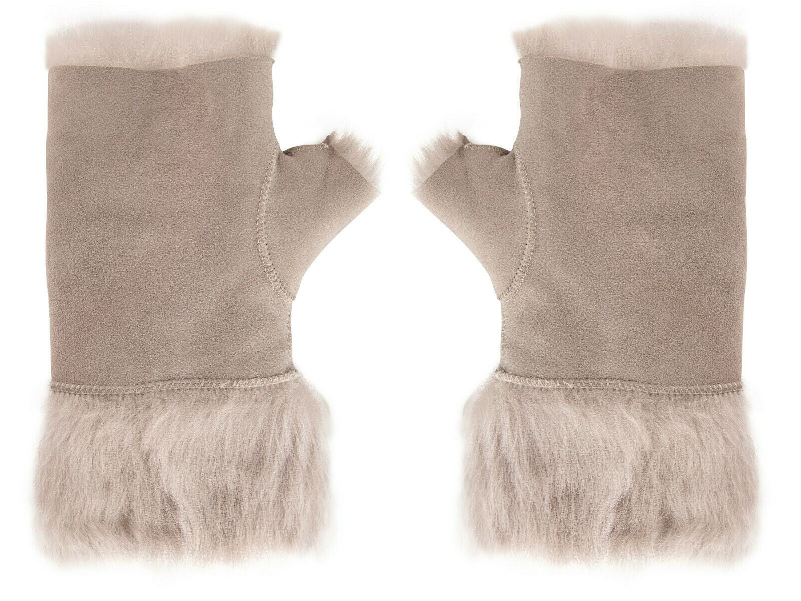 Womens Shearling  Mittens Fingerless Cuffs Toscana Suede Sheepskin Fur