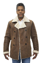 Mens Double Breasted Shearling Sheepskin Pea Coat-Valencia
