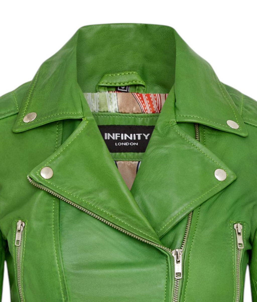 Womens Cropped Brando Leather Biker Jacket-Damascus