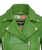 Womens Cropped Brando Leather Biker Jacket-Damascus