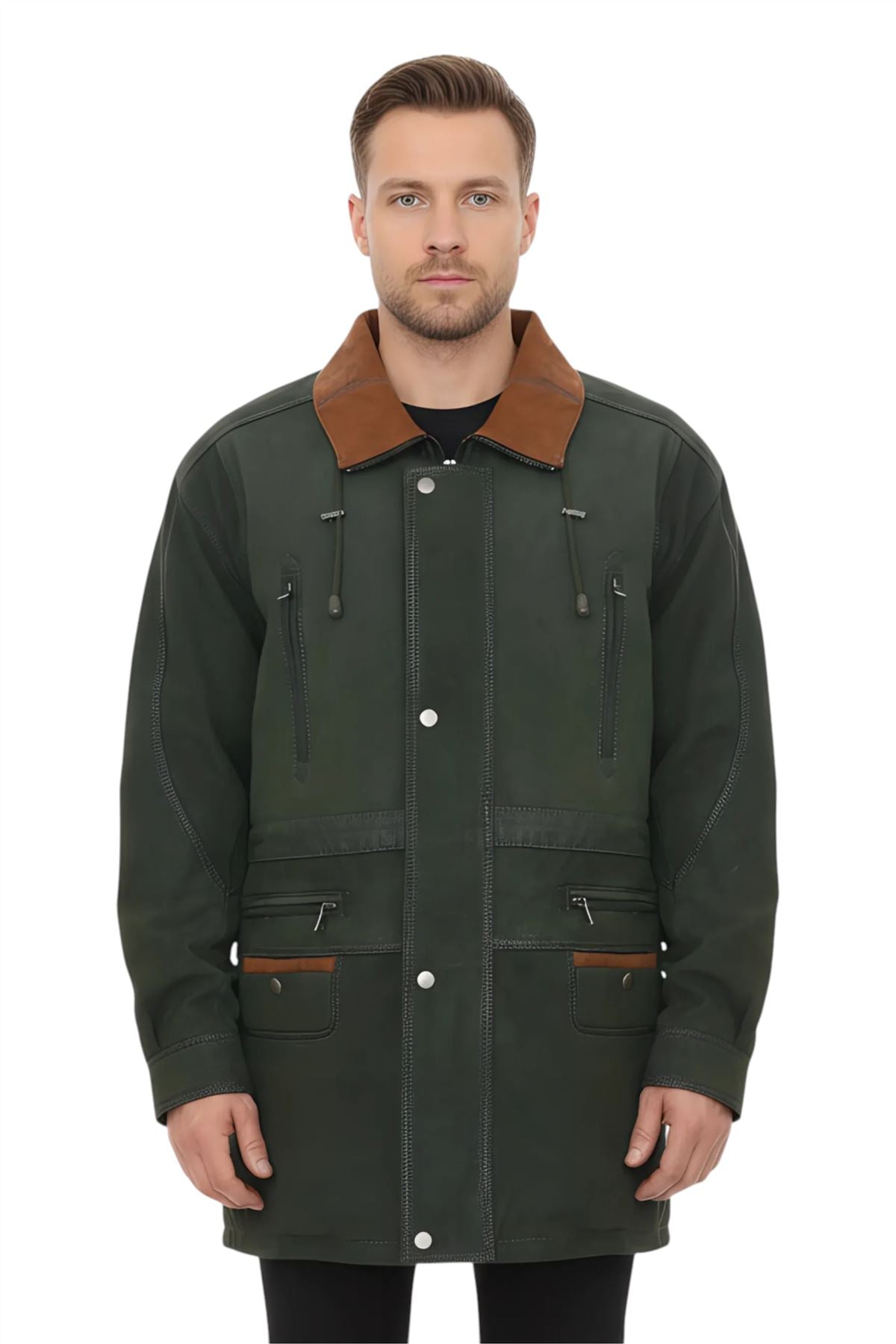 Mens Nubuck Leather Parka Coat-Winnipeg