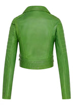 Womens Cropped Brando Leather Biker Jacket-Damascus