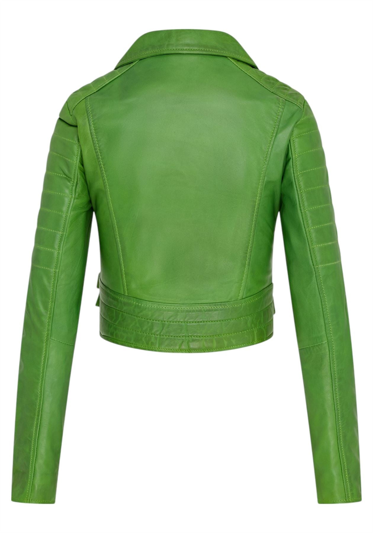 Womens Cropped Brando Leather Biker Jacket-Damascus