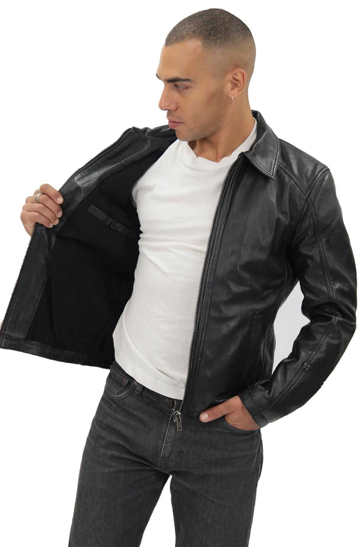 Mens Smart Classic Harrington Leather Jacket-New York