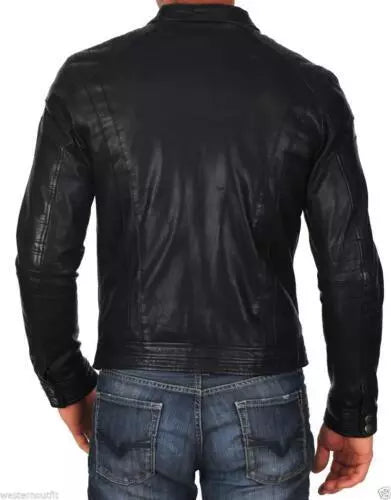 Men Slim Fit Biker Motorcycle Lambskin Leather Jacket Coat Outwear Jackets N1411
