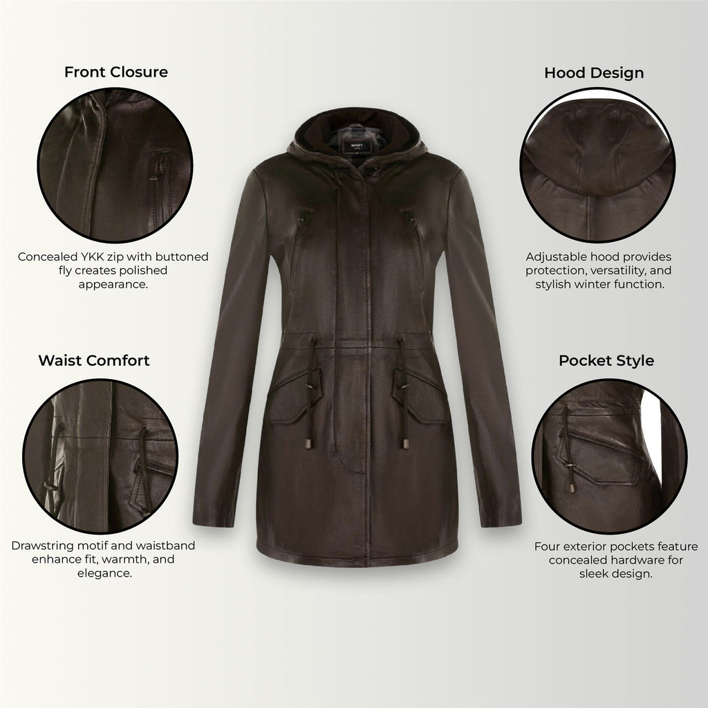 Womens Leather Hooded Parka Jacket-Bucharest