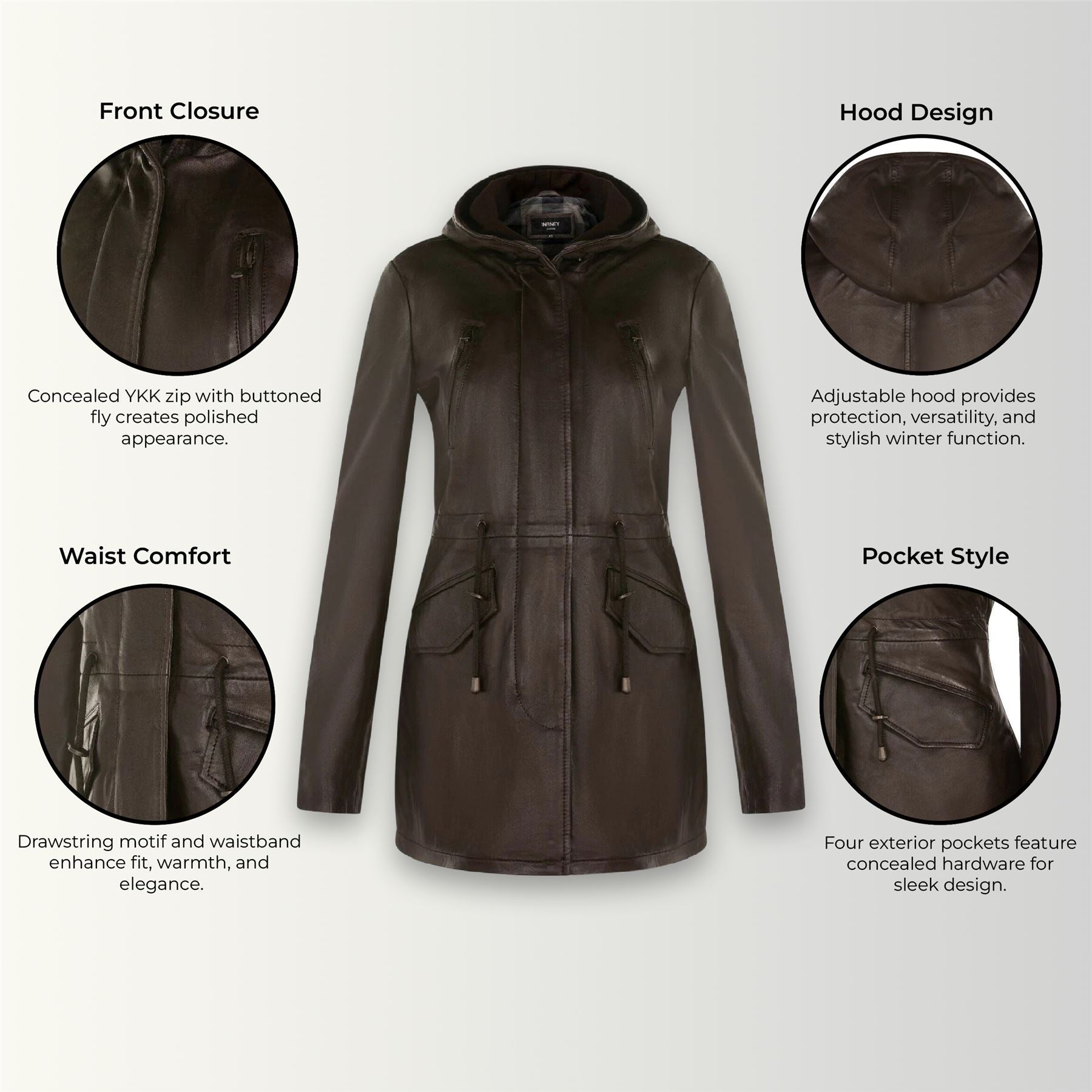 Womens Leather Hooded Parka Jacket-Bucharest