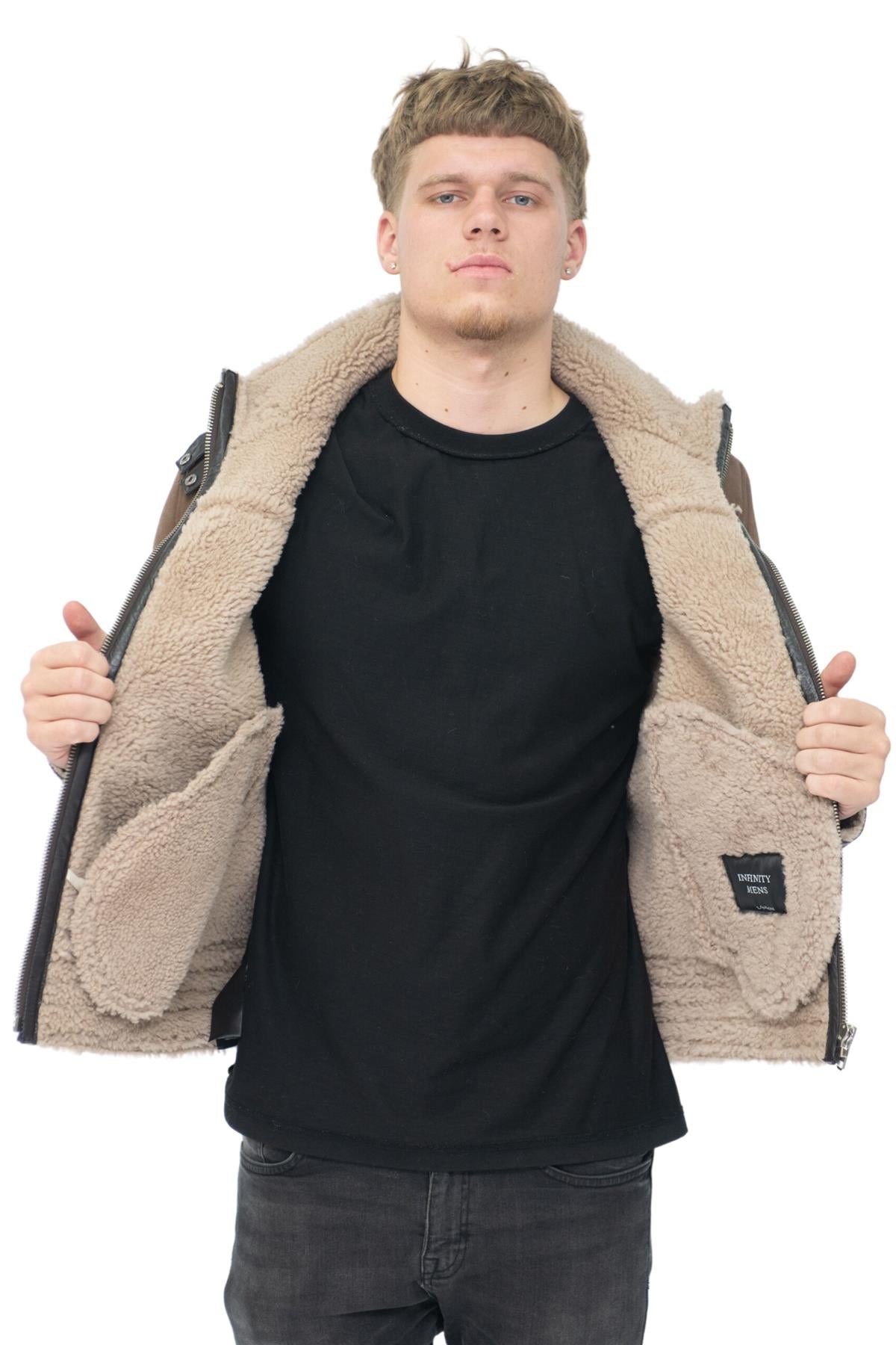 Mens Retro Pilot Sheepskin Leather Biker Jacket-Bogota