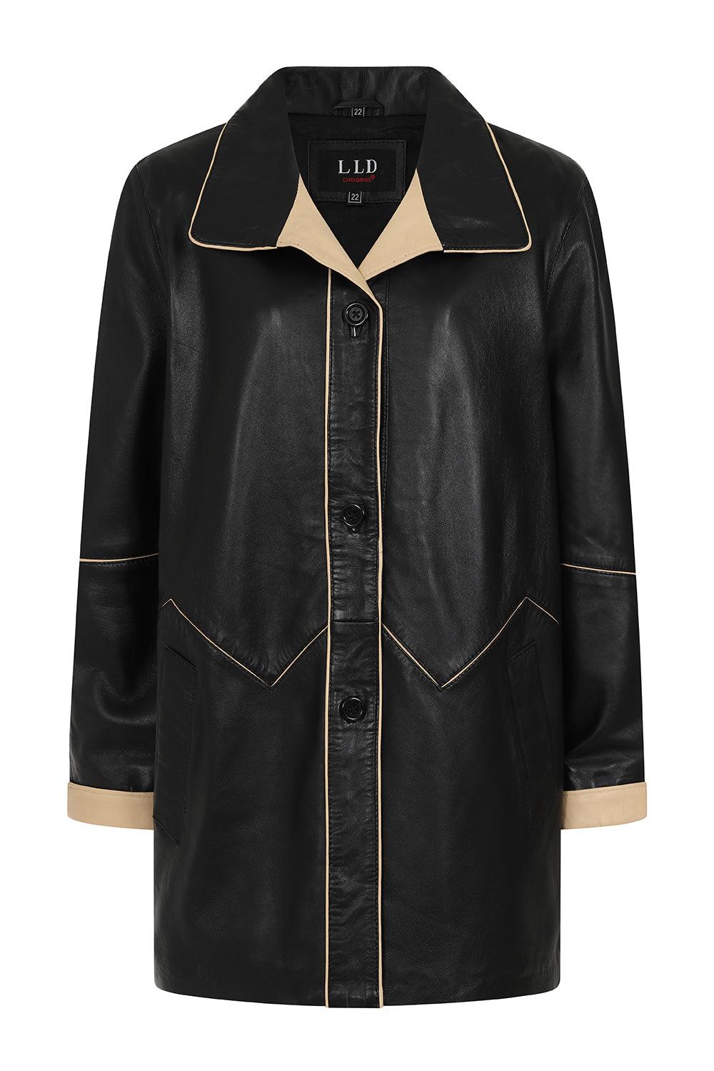 JOSIE Women's Black Lamb Nappa Leather Coat - 3/4 Length
