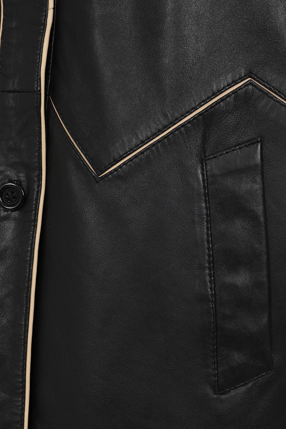JOSIE Women's Black Lamb Nappa Leather Coat - 3/4 Length