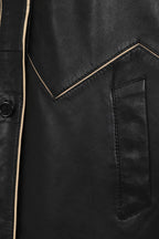 JOSIE Women's Black Lamb Nappa Leather Coat - 3/4 Length