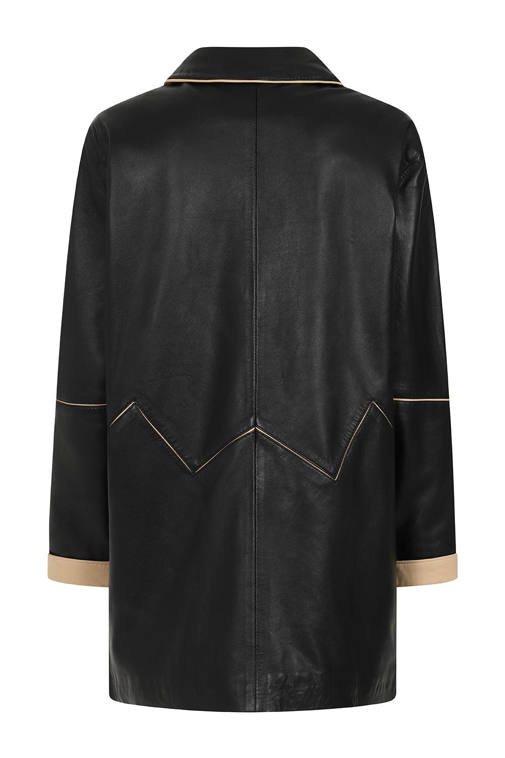JOSIE Women's Black Lamb Nappa Leather Coat - 3/4 Length