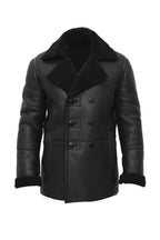 Mens Double Breasted Shearling Sheepskin Pea Coat-Valencia