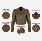 Ximena Women Vintage Look Cropped Leather Bomber Jacket
