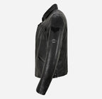 LENNOX Veg Tanned Mens Collared Leather Jacket in Black