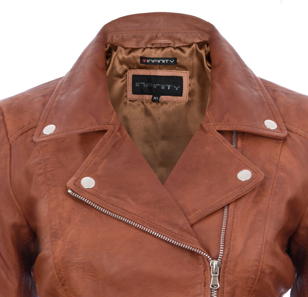 Womens Tan Leather Biker Jacket-Sacramento