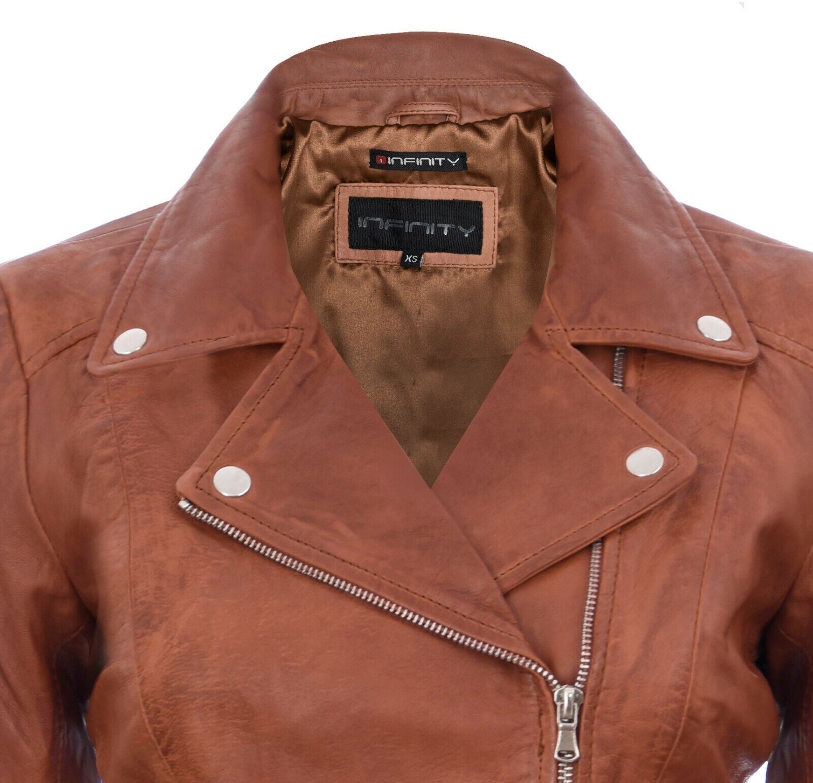 Womens Tan Leather Biker Jacket-Sacramento
