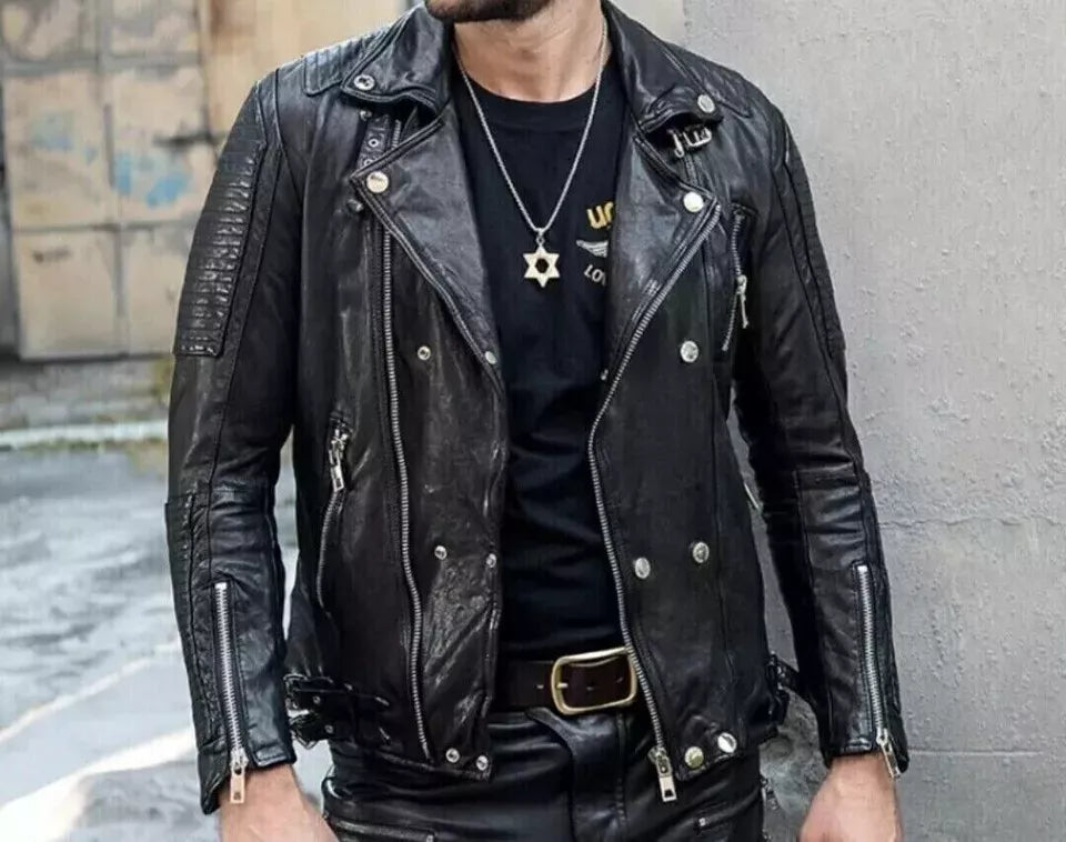 Men's Biker Style Motorbike Genuine Leather Jacket BK021