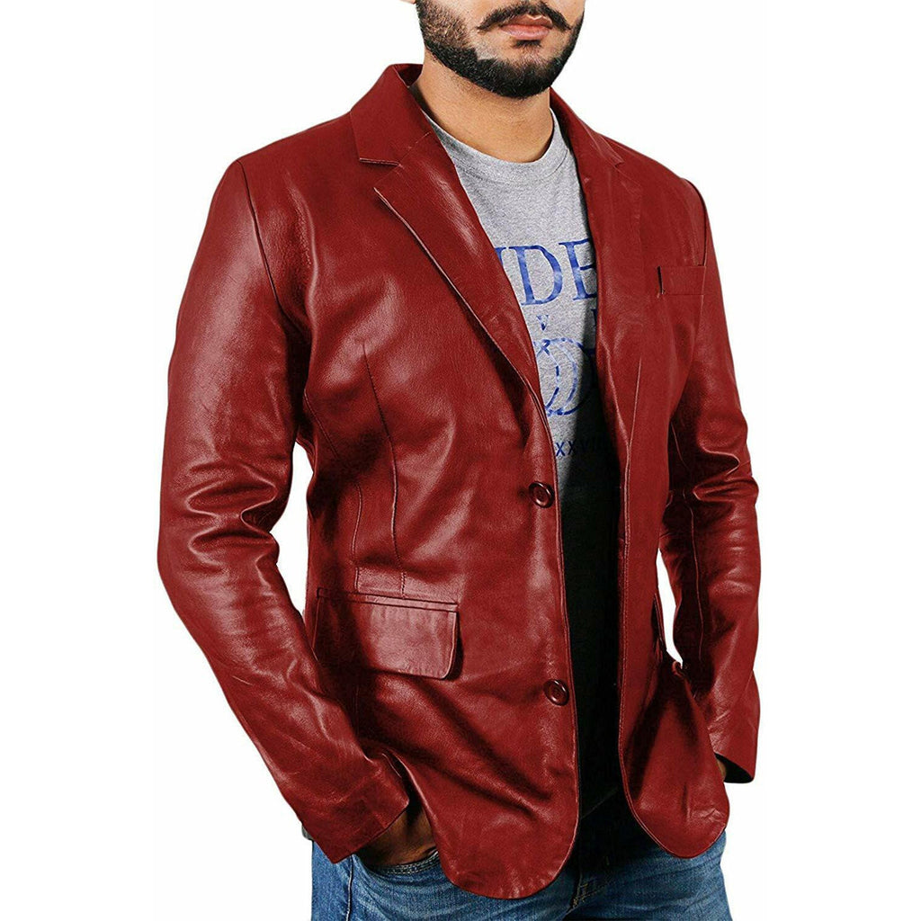 Men's Genuine Lambskin Leather Blazer – Classic Sports Coat Jacket – Real Leather Formal Outerwear 58