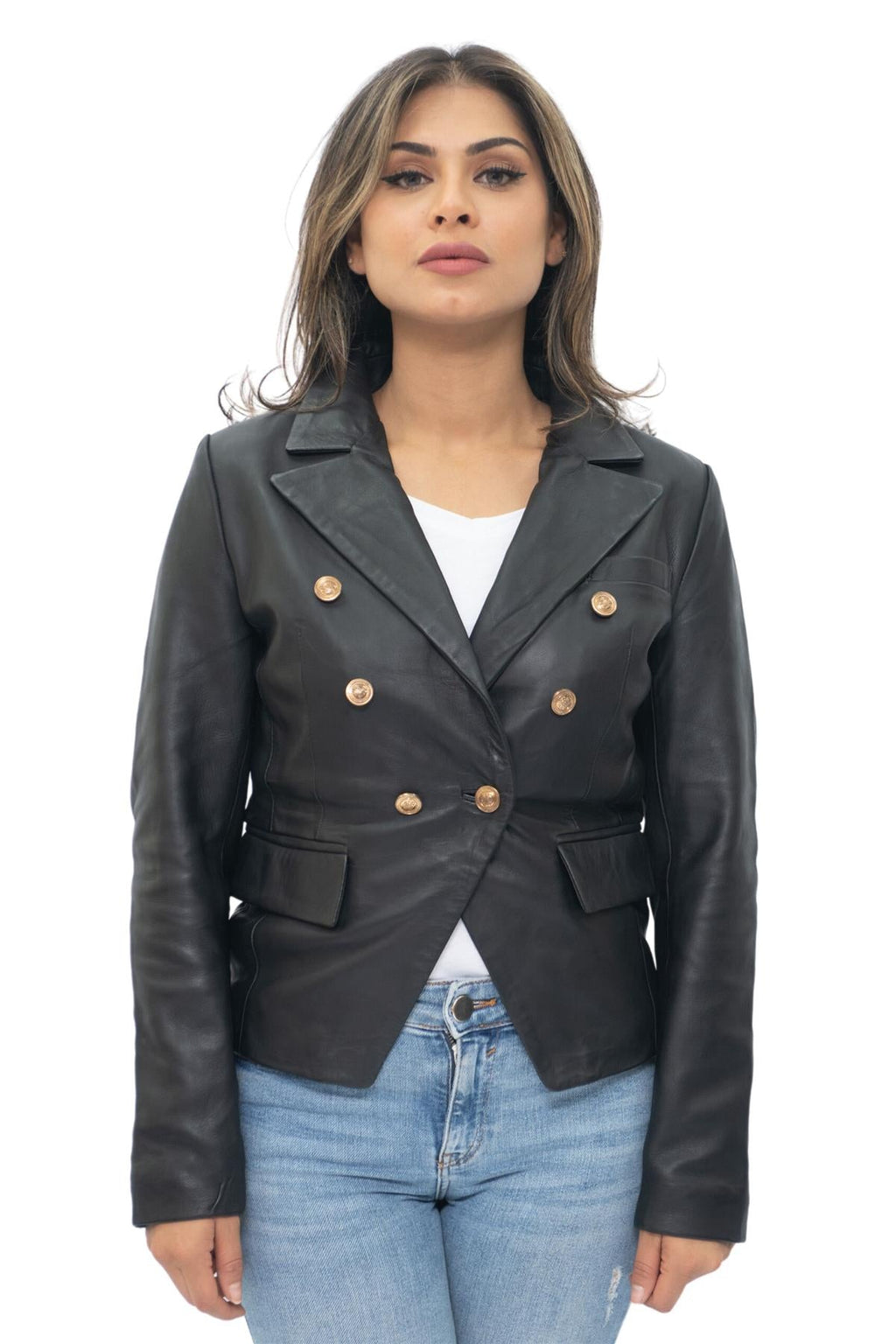Womens Leather Military Blazer Jacket-Aalborg