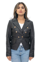 Womens Leather Military Blazer Jacket-Aalborg