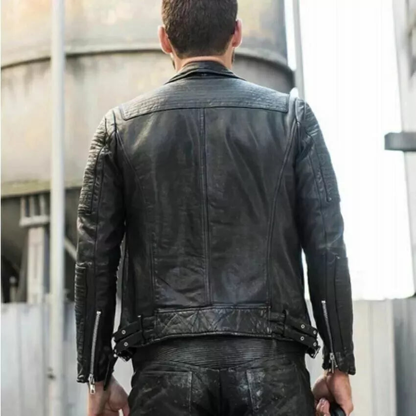 Men's Biker Style Motorbike Genuine Leather Jacket BK021