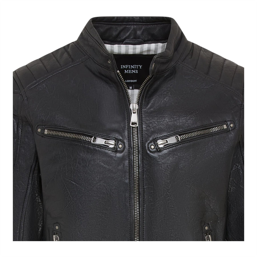 Men's Modern Classic Leather Quilted Biker Jacket - Derry