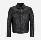 LENNOX Veg Tanned Mens Collared Leather Jacket in Black
