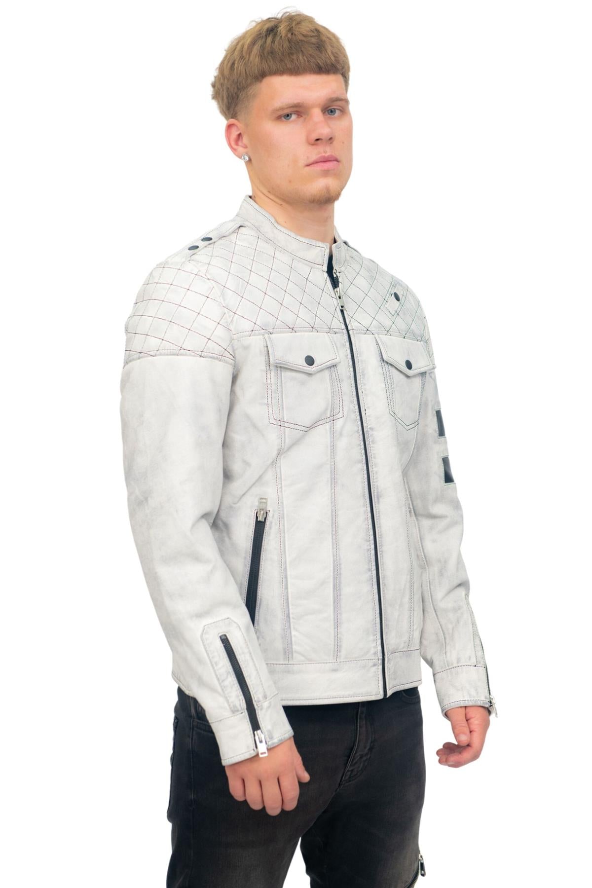 Mens Vintage Quilted Leather Racing Jacket-Cardiff