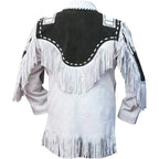 Men White Western Style Fringes Leather Jacket