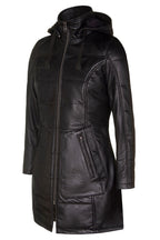 Womens Leather Hooded Quilted Parka Coat-Olney