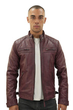 Men's Vintage Leather Quilted Biker Jacket-Monaco