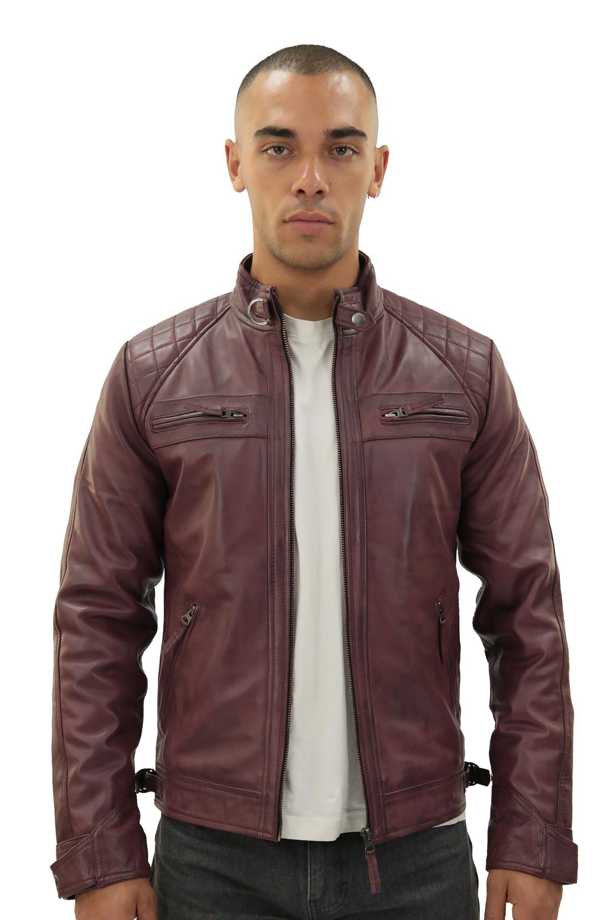 Men's Vintage Leather Quilted Biker Jacket-Monaco