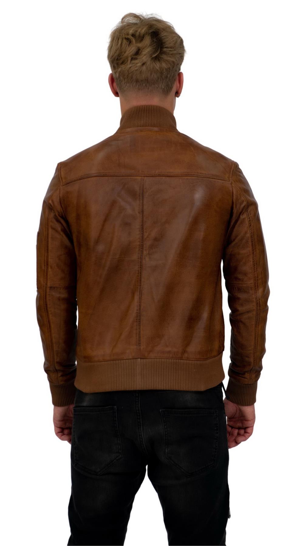 Mens Retro MA-1 Leather Bomber Jacket-Arlington