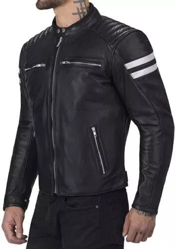 Mens Antique Vintage Black Leather Jacket | Men's Retro Motorcycle Jacket | Slimfit Cafe Racer Lambskin Leather Jacket