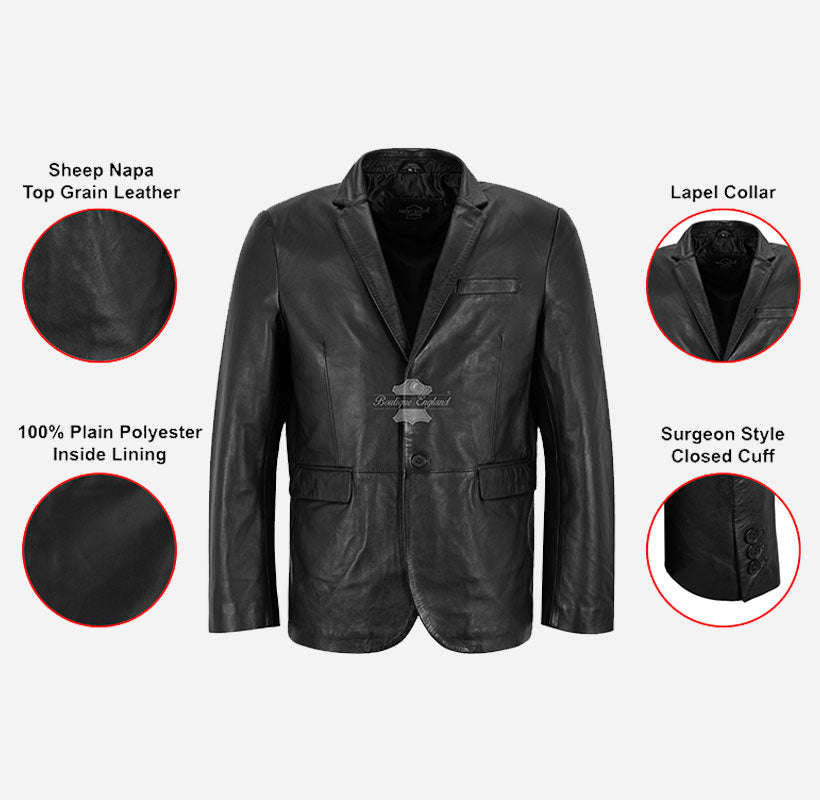 Milano Men's 2 Button Leather Blazer Sports Jacket