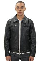 Mens Black Cowhide Leather Harrington Jacket-Geneva