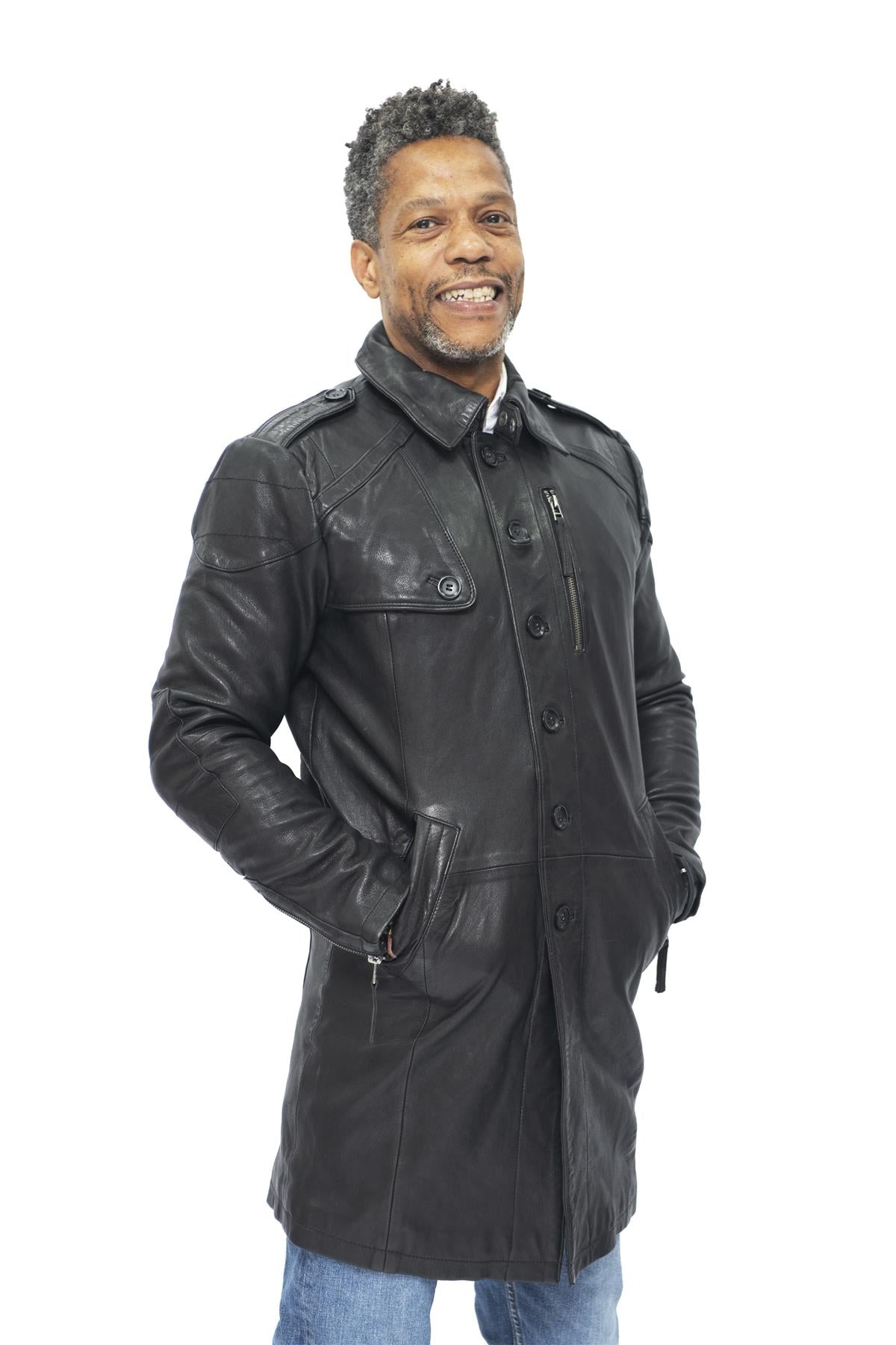 Mens Leather Trench Coat-Hamburg
