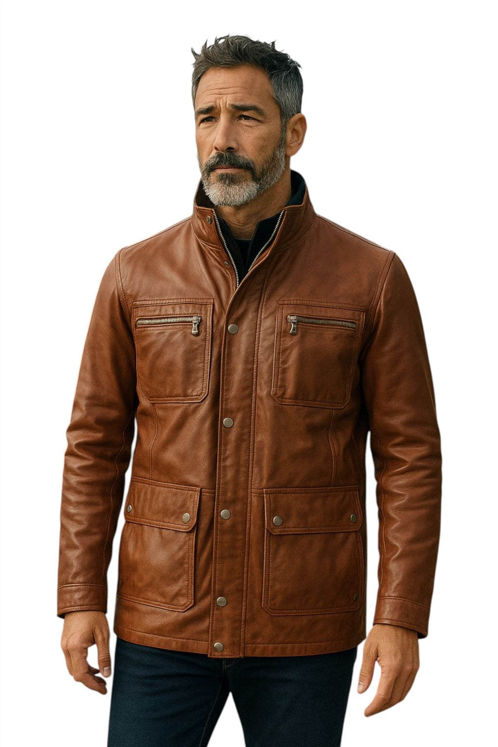 Men’s Leather Military Jacket Outwear Trenchcoat - Field