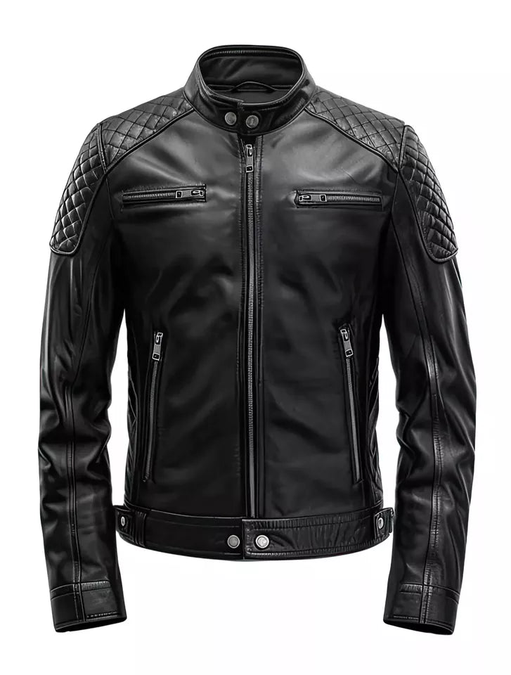 Mens Antique Vintage Black Leather Jacket | Men's Retro Motorcycle Jacket | Slimfit Cafe Racer Lambskin Leather Jacket (Copy)